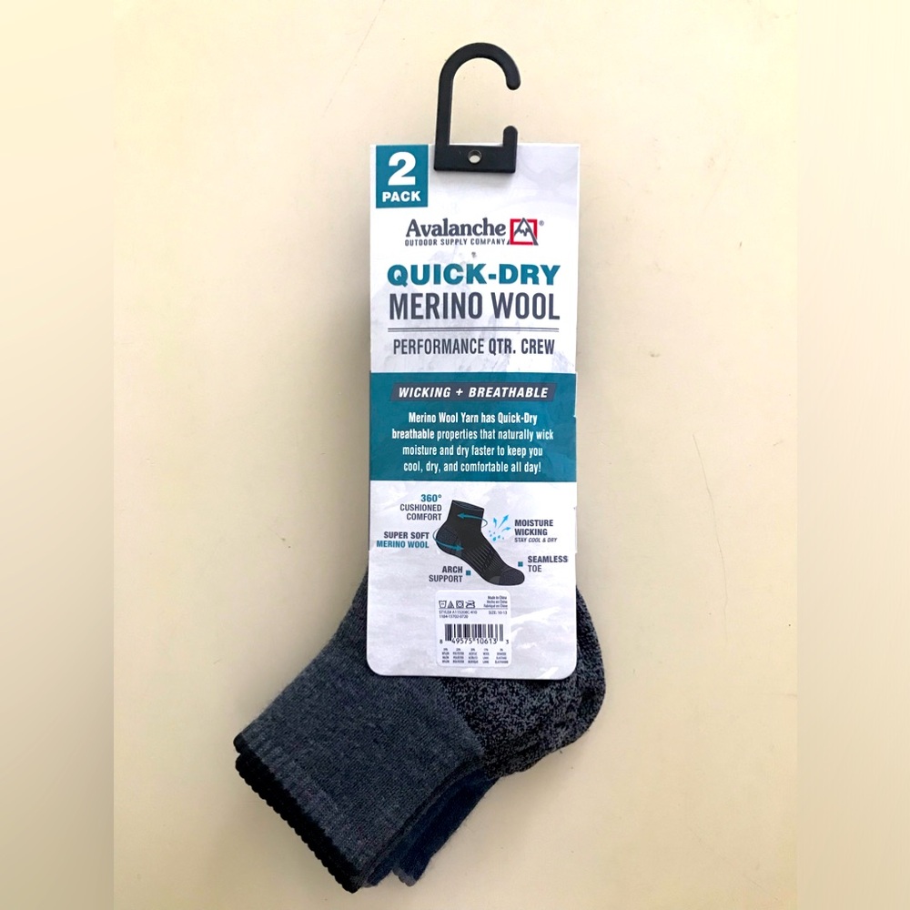 2pack MERINO WOOL “Quick-Dry” WICKING+BREATHABLE  Midweight QTR. CREW